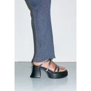 E8 Miista Nara Blue Metallic Chunky Y2K Strappy Heels Sandals Size 37